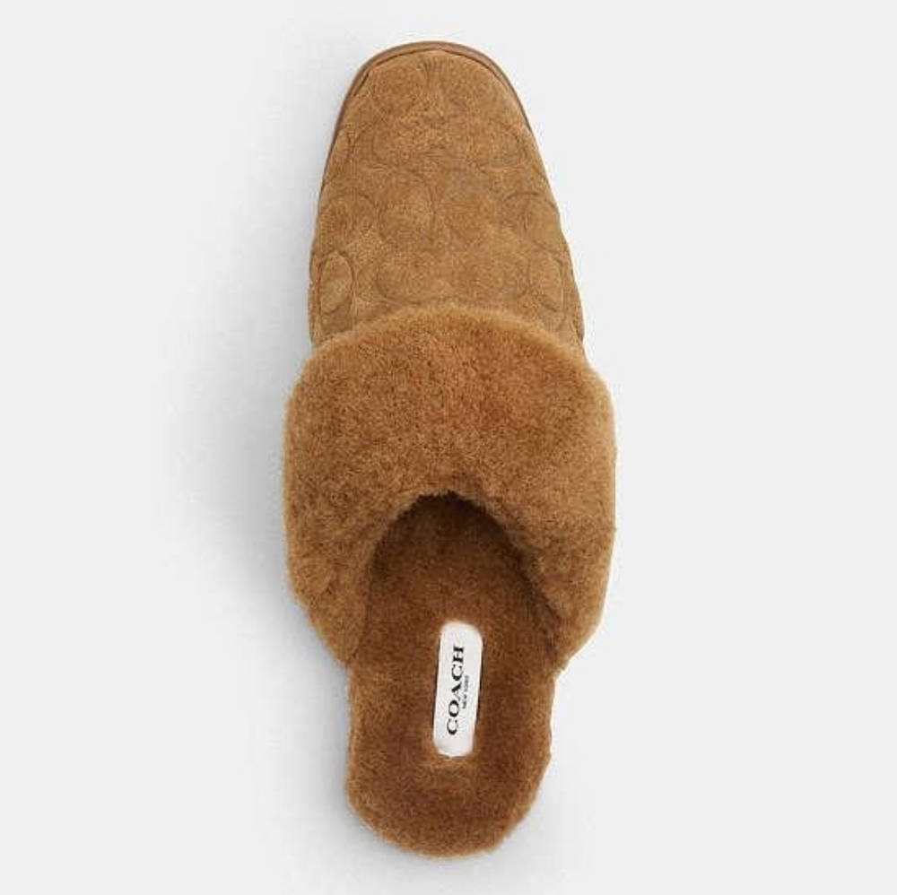 Coach Chestnut Suede Shearling Slip-On Mule